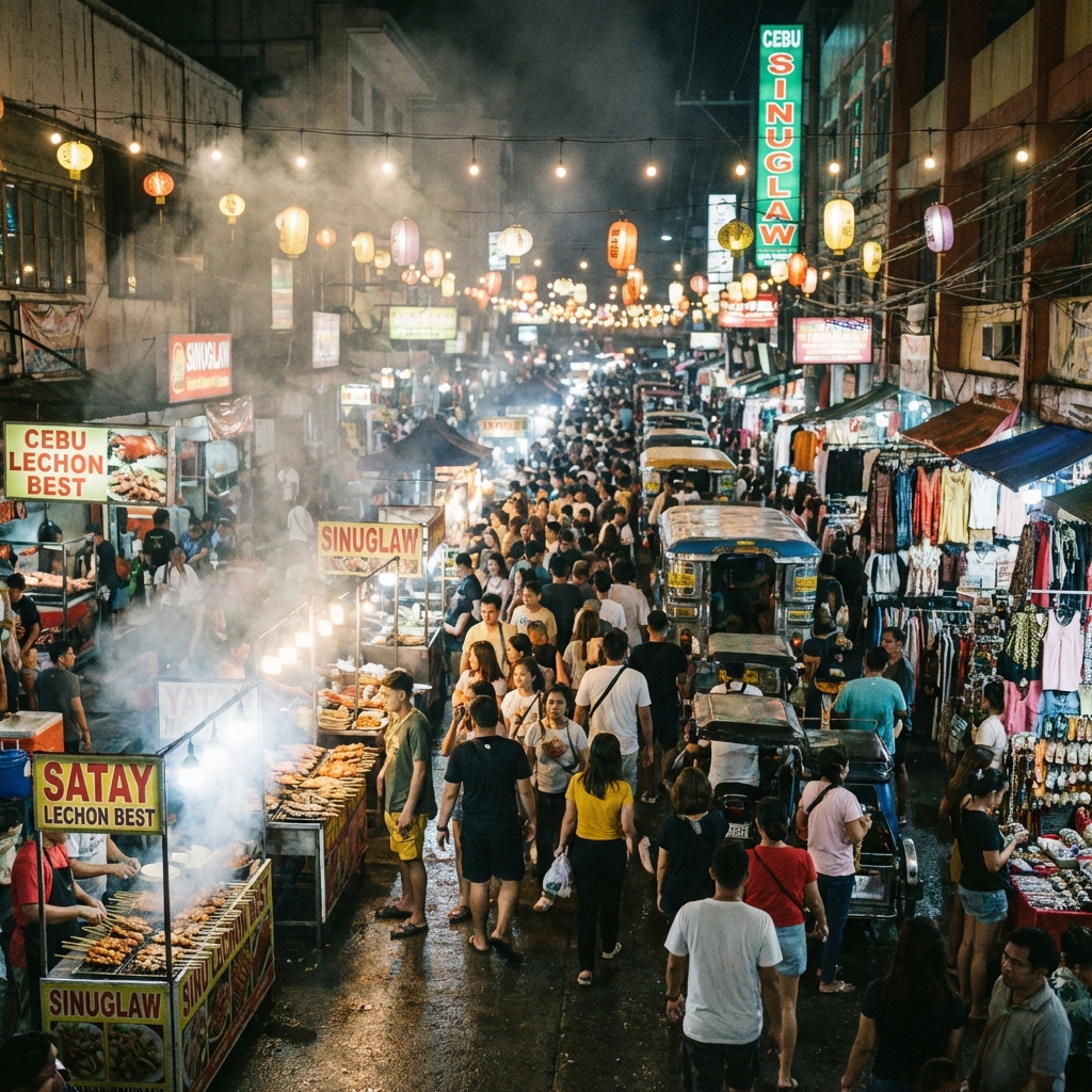 セブ島ナイトマーケット。友としてセブを歩くオーディーエー